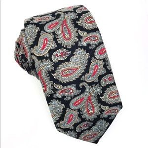 Black Turquoise Red Gold Paisley Silk Tie